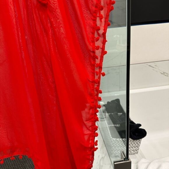 11-Cherry Red Tassel Trim Short Swim Cover by Shahida Parides - Picture 8 of 11